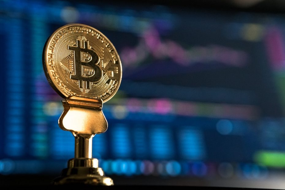 Certified bitcoin professional certification selective focus photo of bitcoin near monitor